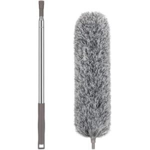 Home nilehome microfiber duster with extension pole, (30 100 inch) dusters for cleaning with washable and bendable head ceiling fan duster for high ceilings, furniture,cobweb gray
