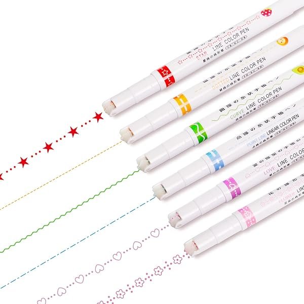 Home curve highlighter pen set,6 colored curve pens flownwing flair pens,flownwing cool pens for adult teenage kids great for card decorating coloring books writing drawing scrapbook